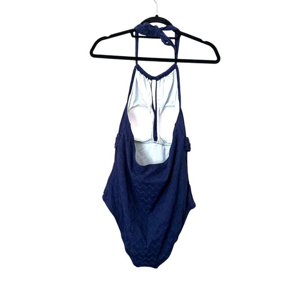 CUPSHE Jacquard Halter One Piece Navy NWT XL - Picture 3 of 6